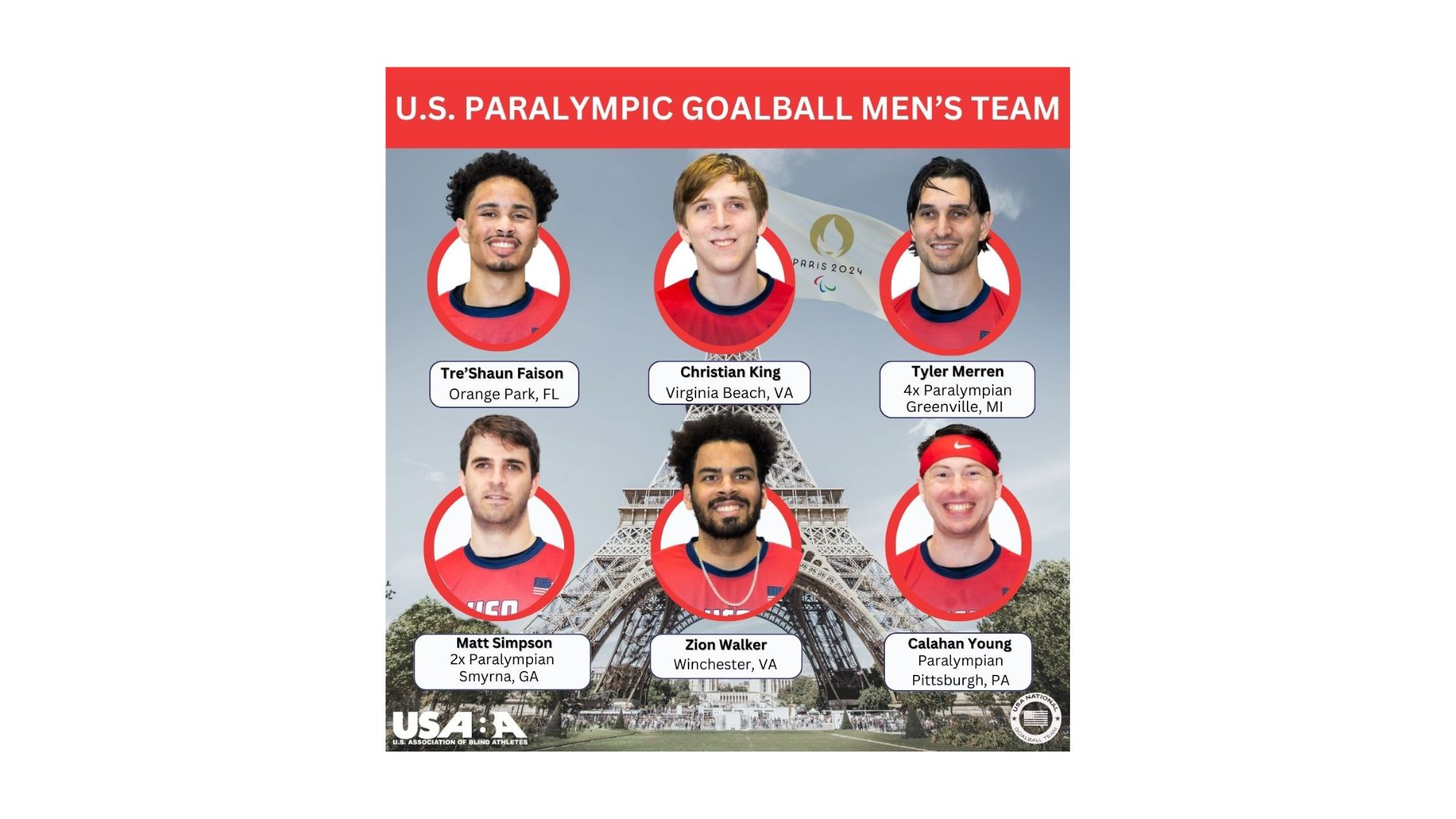 U.S.A. Goalball roster for the Paris 2024 Games with headshots