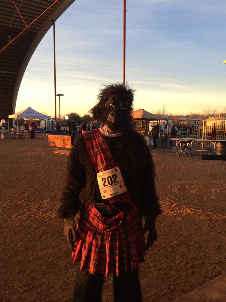 William participating in the Austin Gorilla Run, a 5k that raises money to save the endangered Mountain Gorilla. For this race, all racers wear a gorilla costume and some choose to add some flair such as William did with his addition of a kilt.